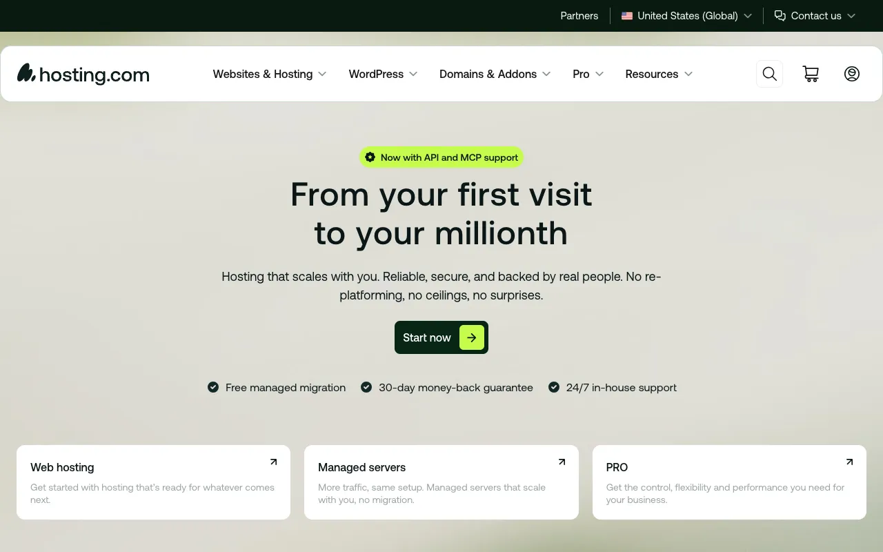 Hosting.com (formerly A2 Hosting) homepage screenshot