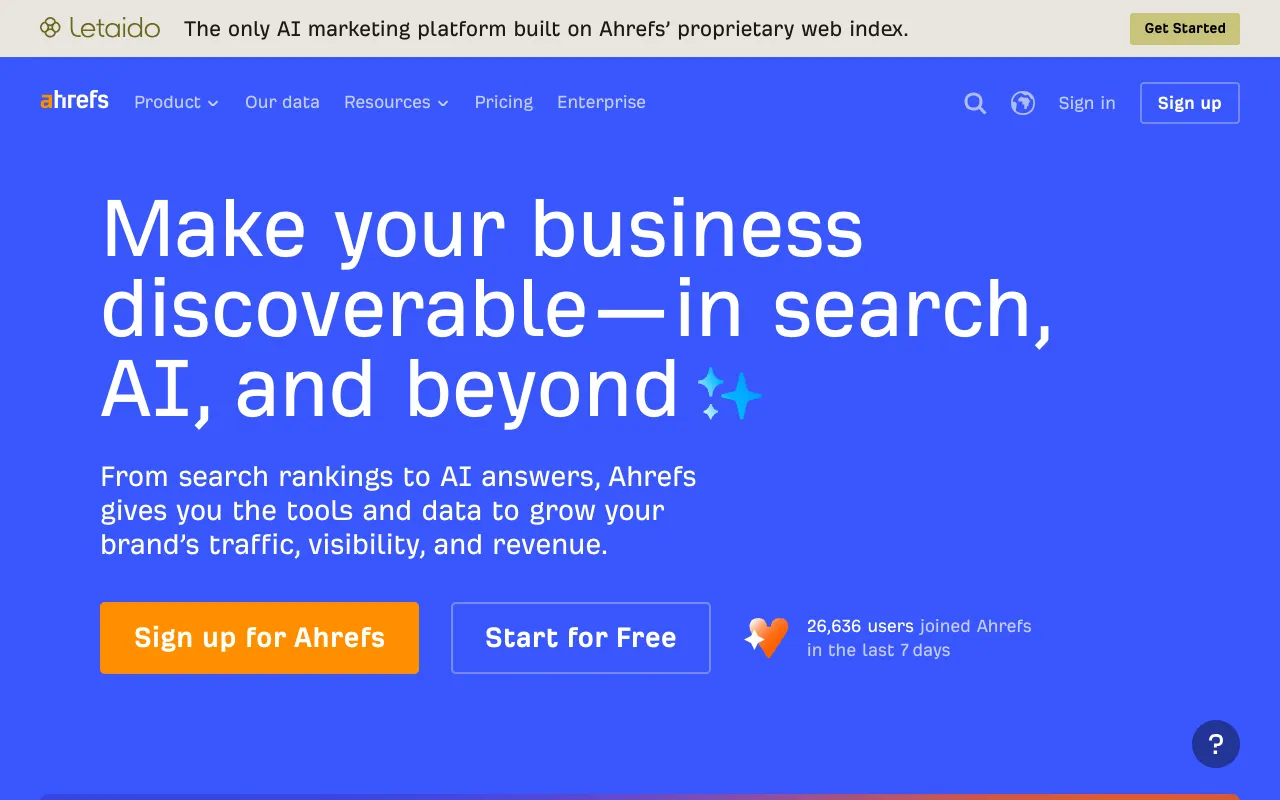 Ahrefs homepage screenshot