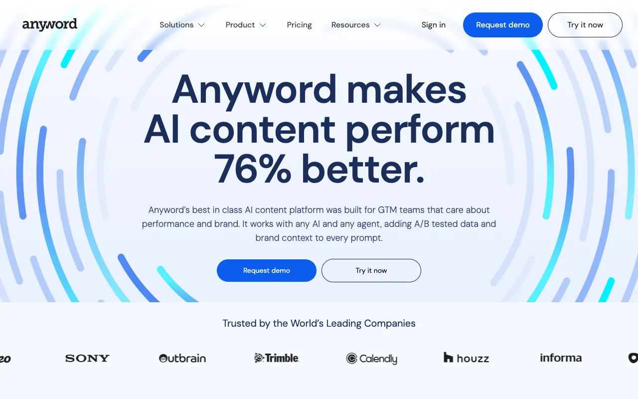 Anyword homepage screenshot