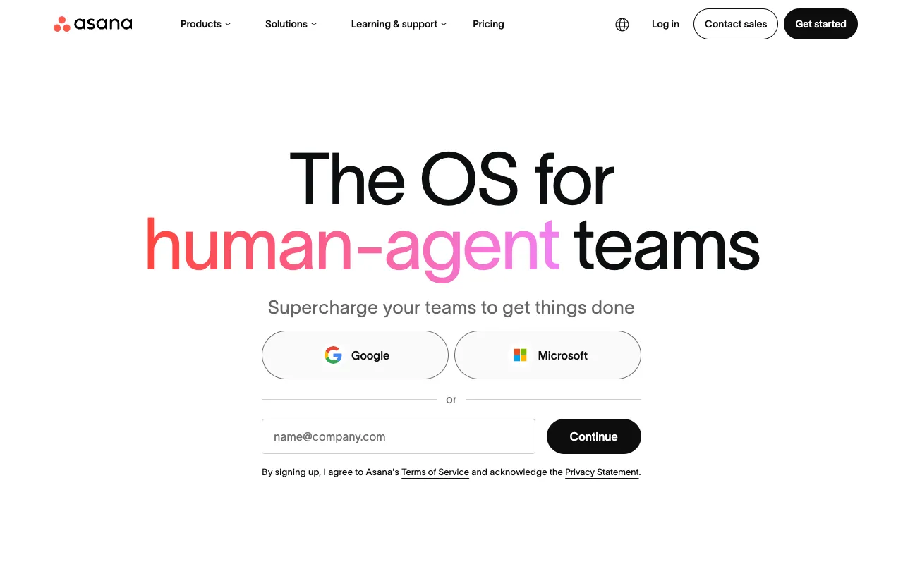 Asana homepage screenshot