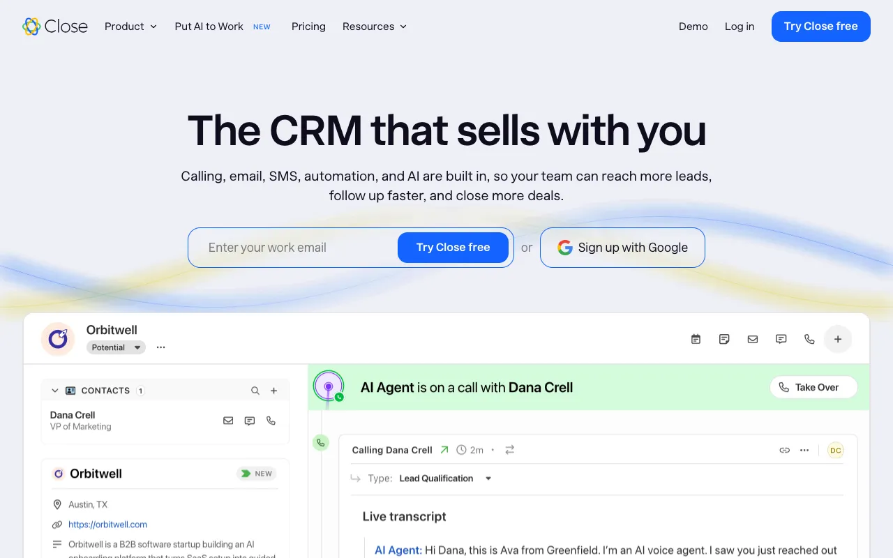 Close homepage screenshot
