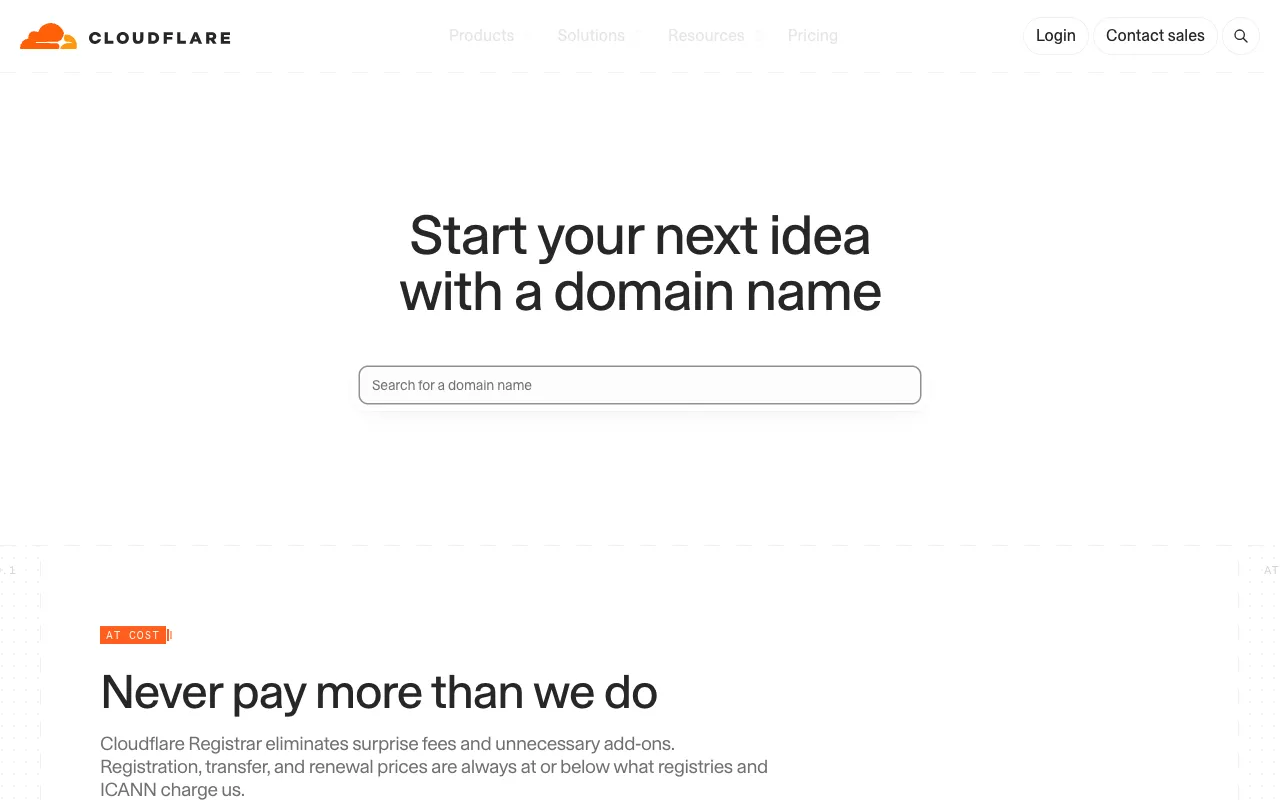 Cloudflare Registrar homepage screenshot