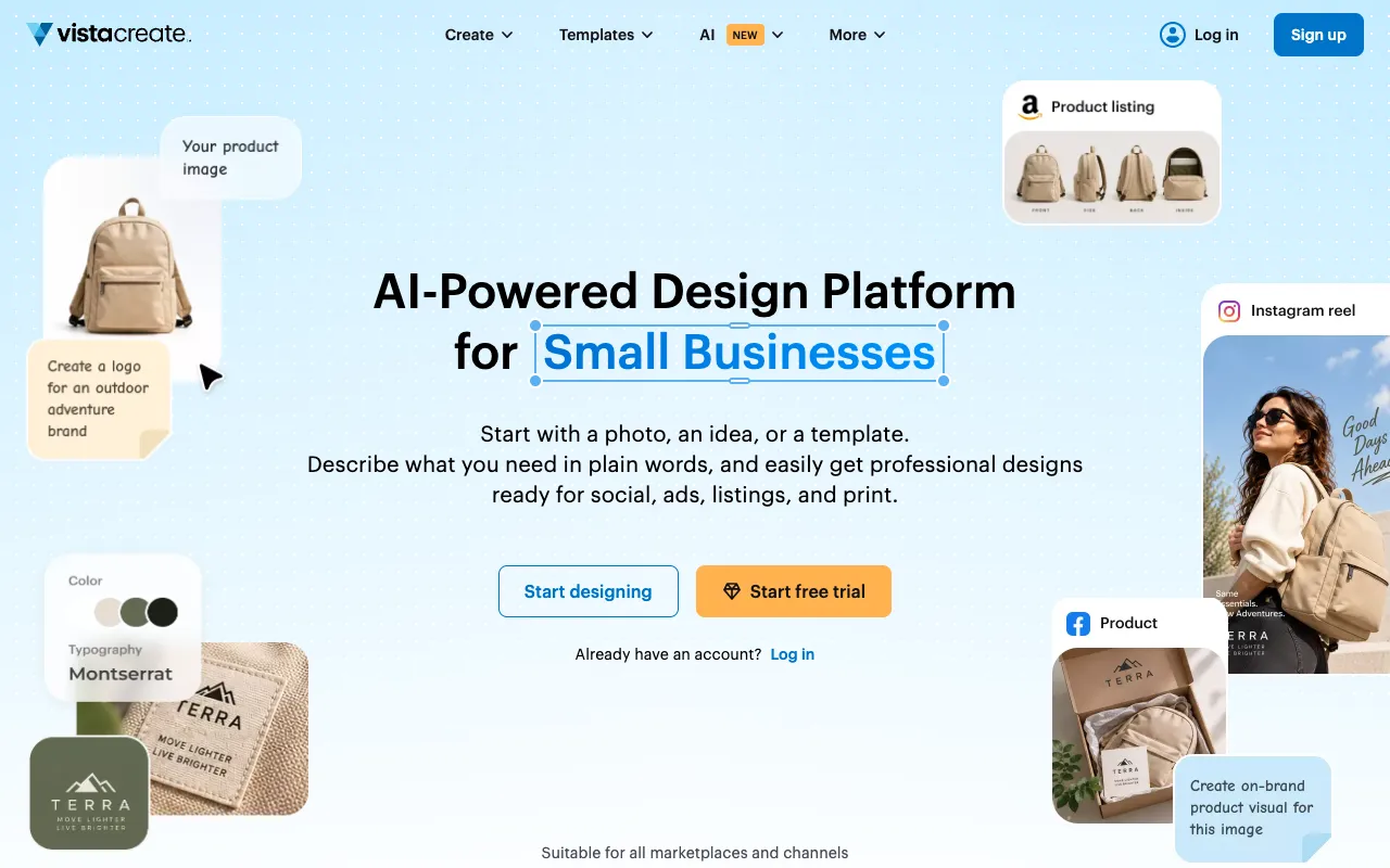 VistaCreate homepage screenshot