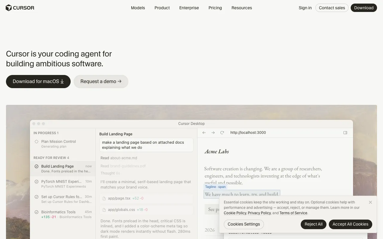 Cursor homepage screenshot