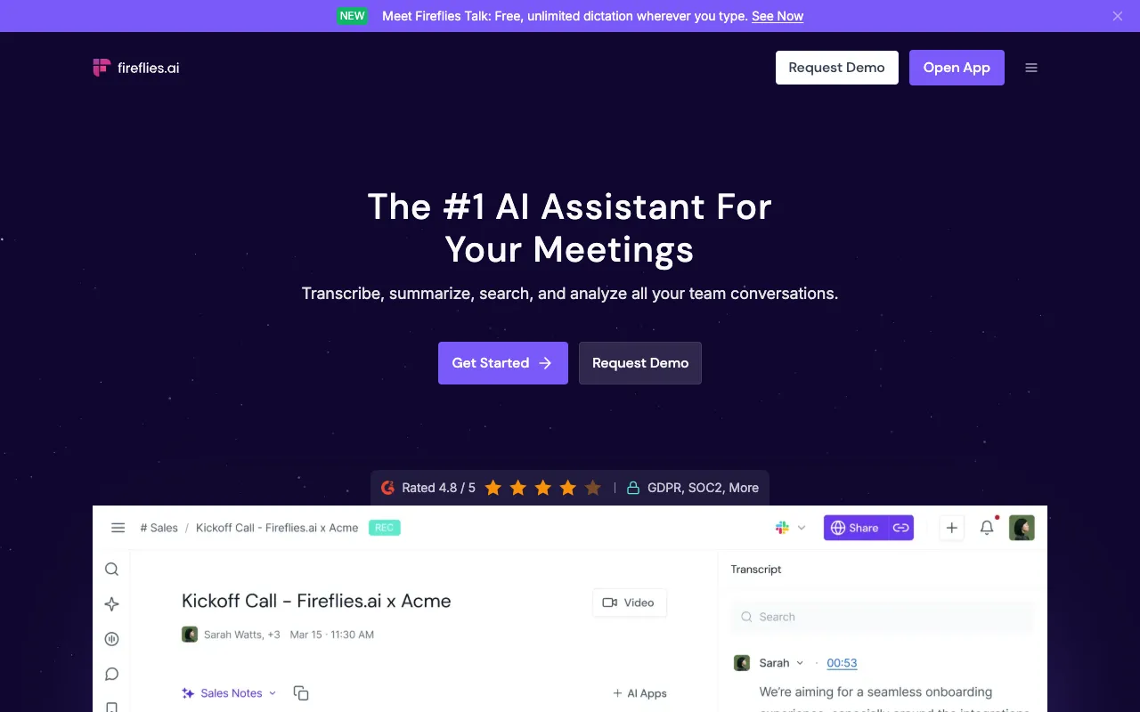Fireflies.ai homepage screenshot