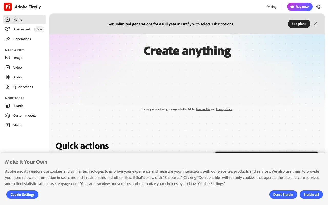 Adobe Firefly homepage screenshot