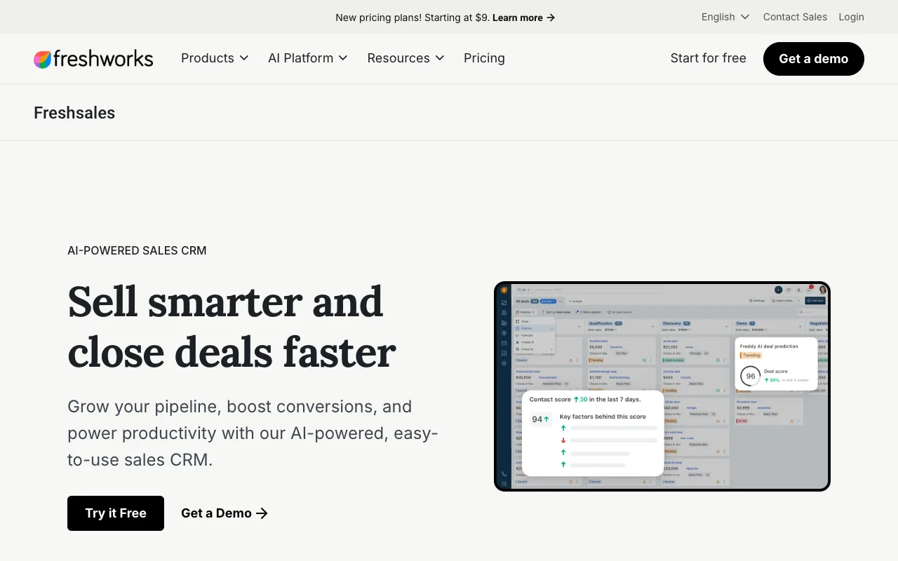 Freshsales homepage screenshot