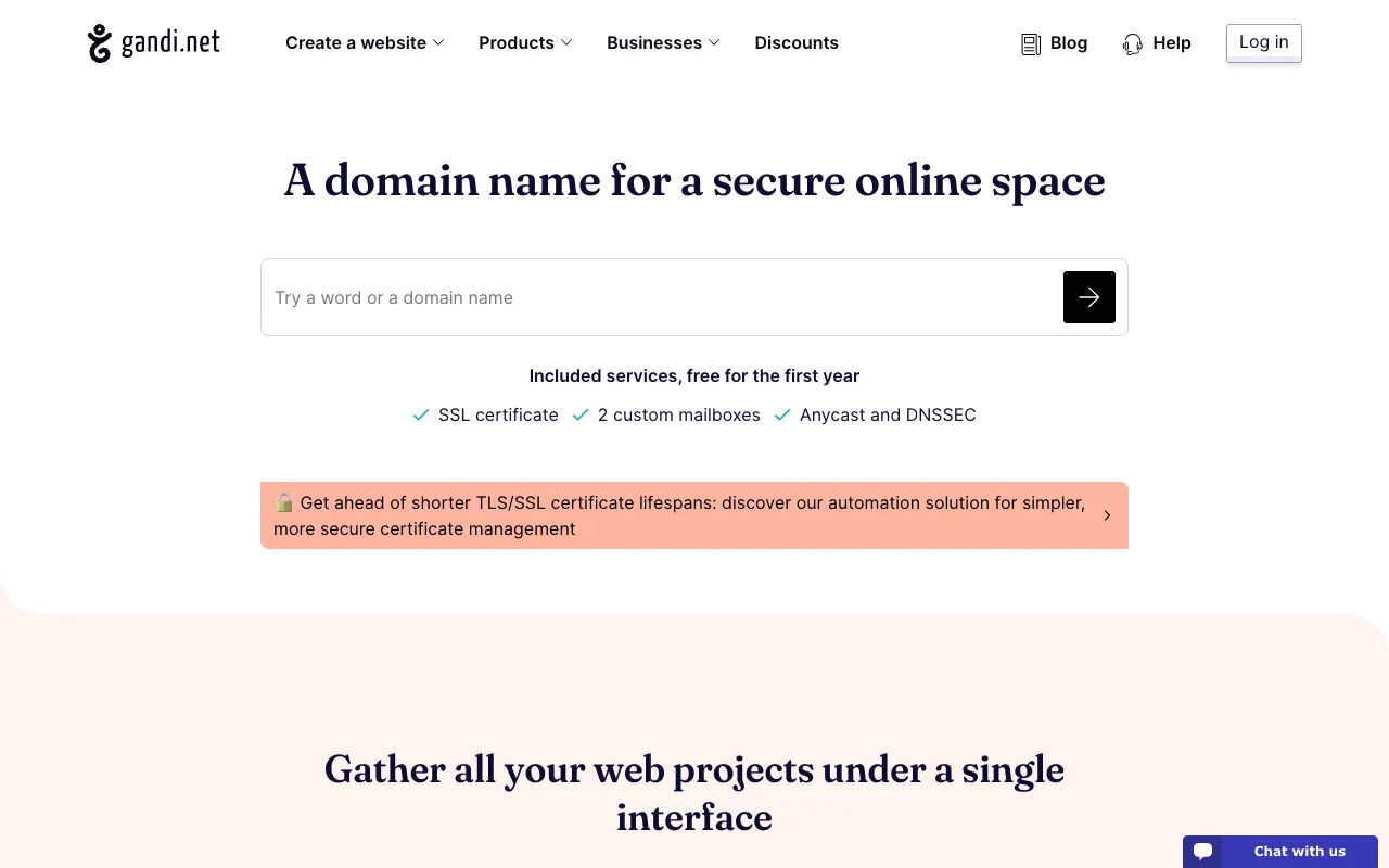 Gandi homepage screenshot
