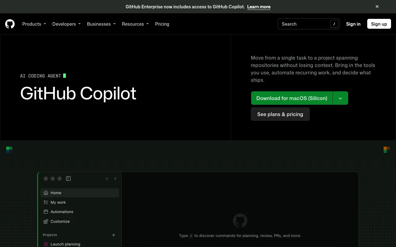 GitHub Copilot homepage screenshot