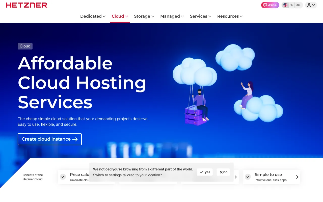 Hetzner Cloud homepage screenshot