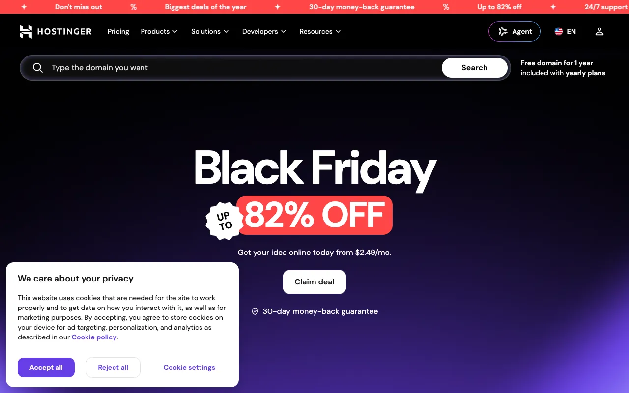 Hostinger homepage screenshot