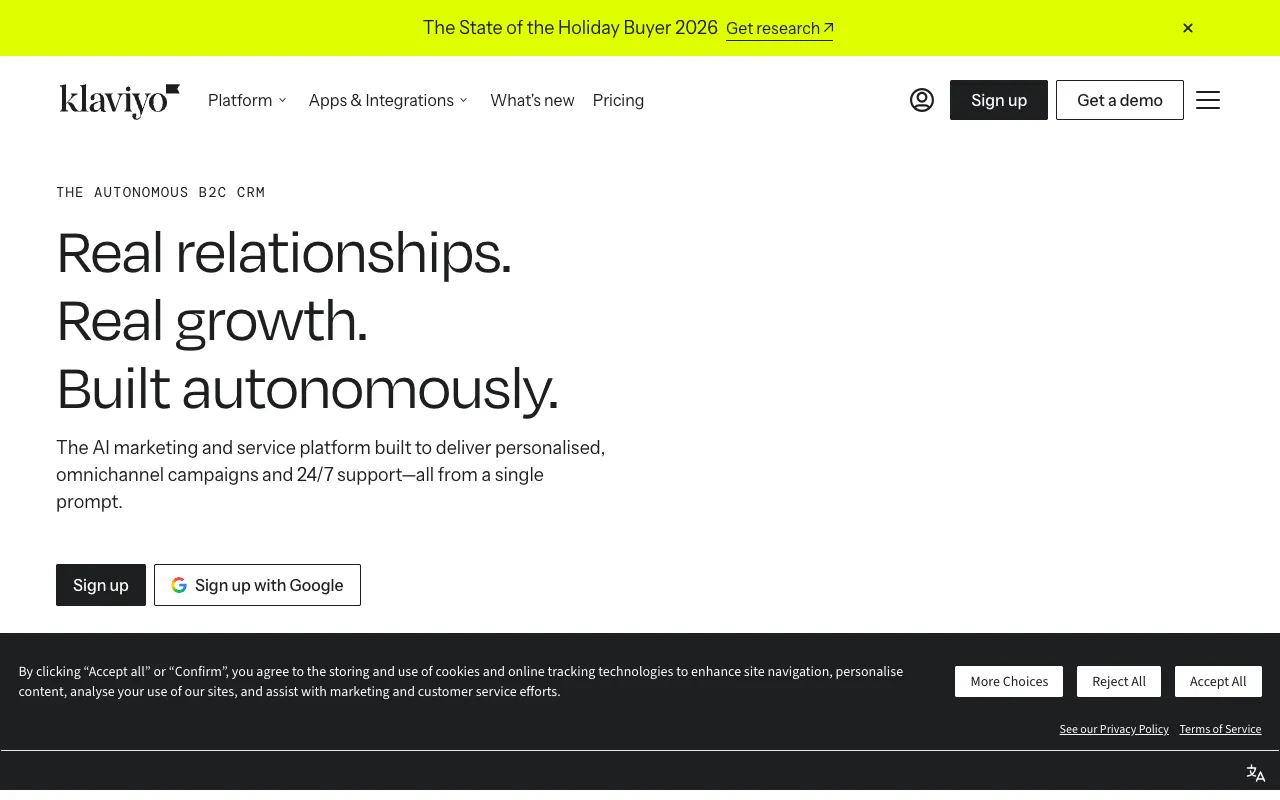 Klaviyo homepage screenshot