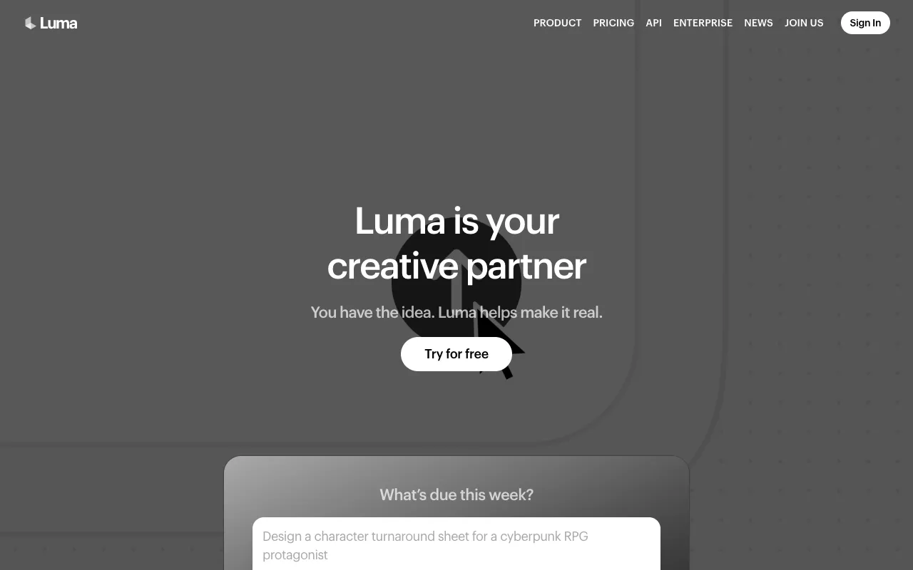 Luma Dream Machine homepage screenshot
