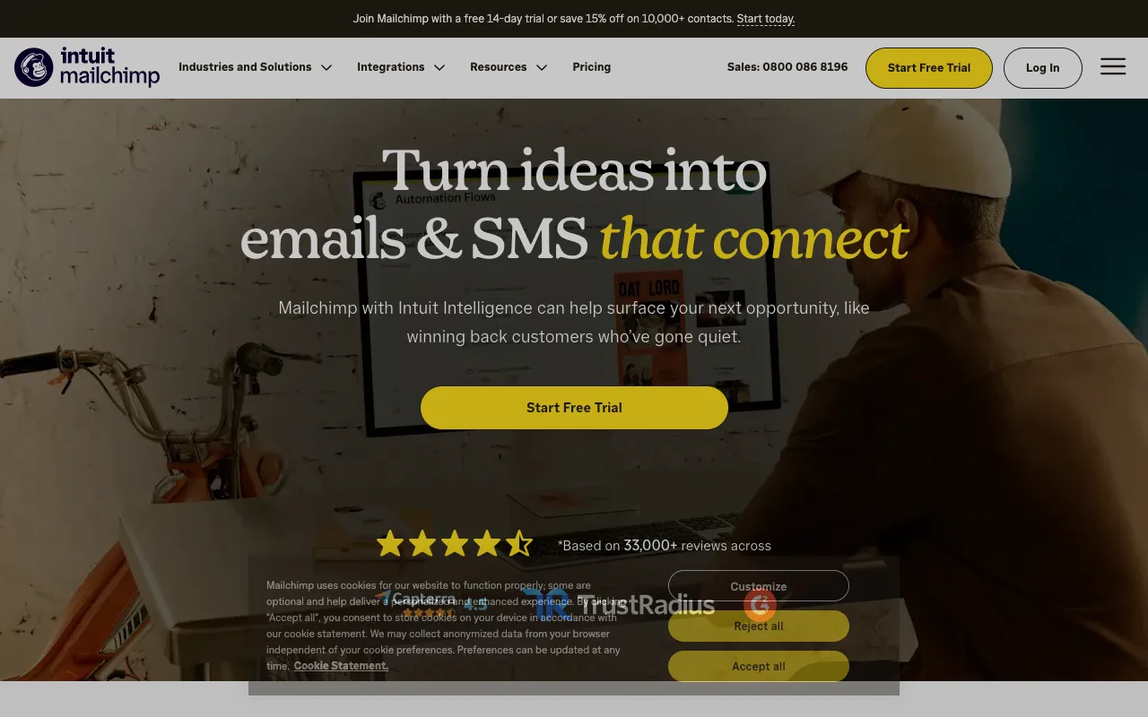 Mailchimp homepage screenshot
