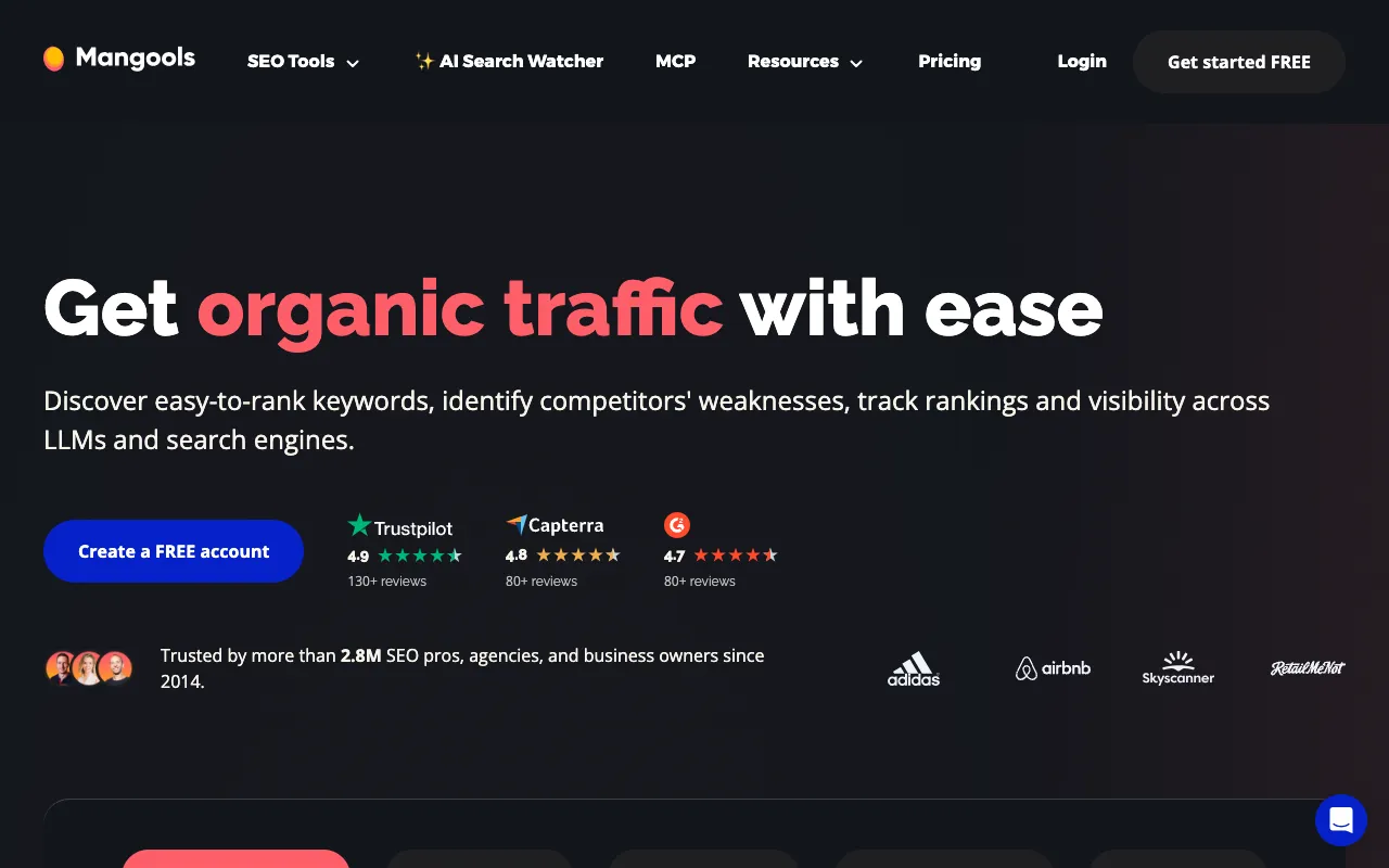 Mangools homepage screenshot