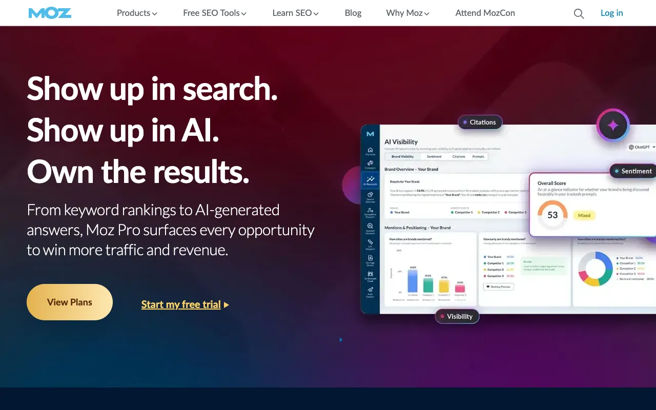 Moz Pro homepage screenshot