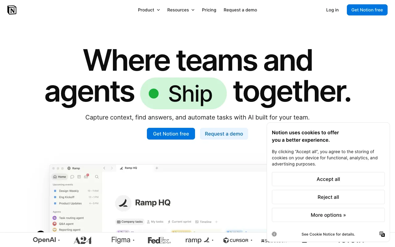 Notion homepage screenshot