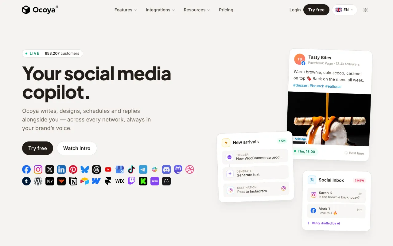 Ocoya homepage screenshot