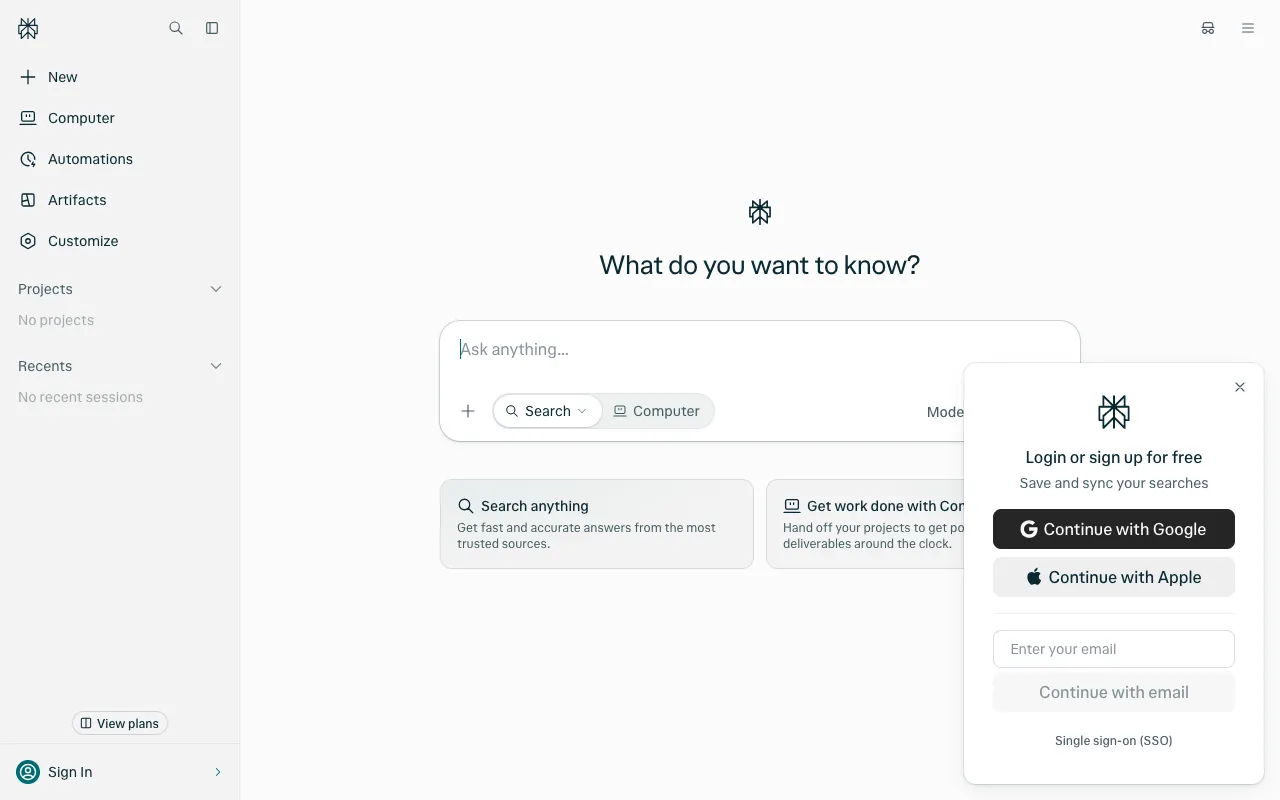 Perplexity homepage screenshot