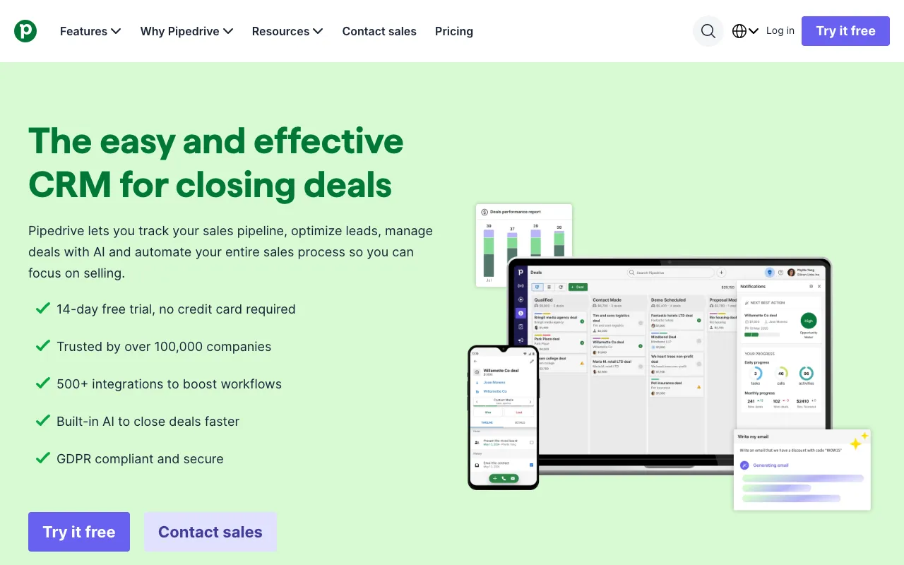 Pipedrive homepage screenshot