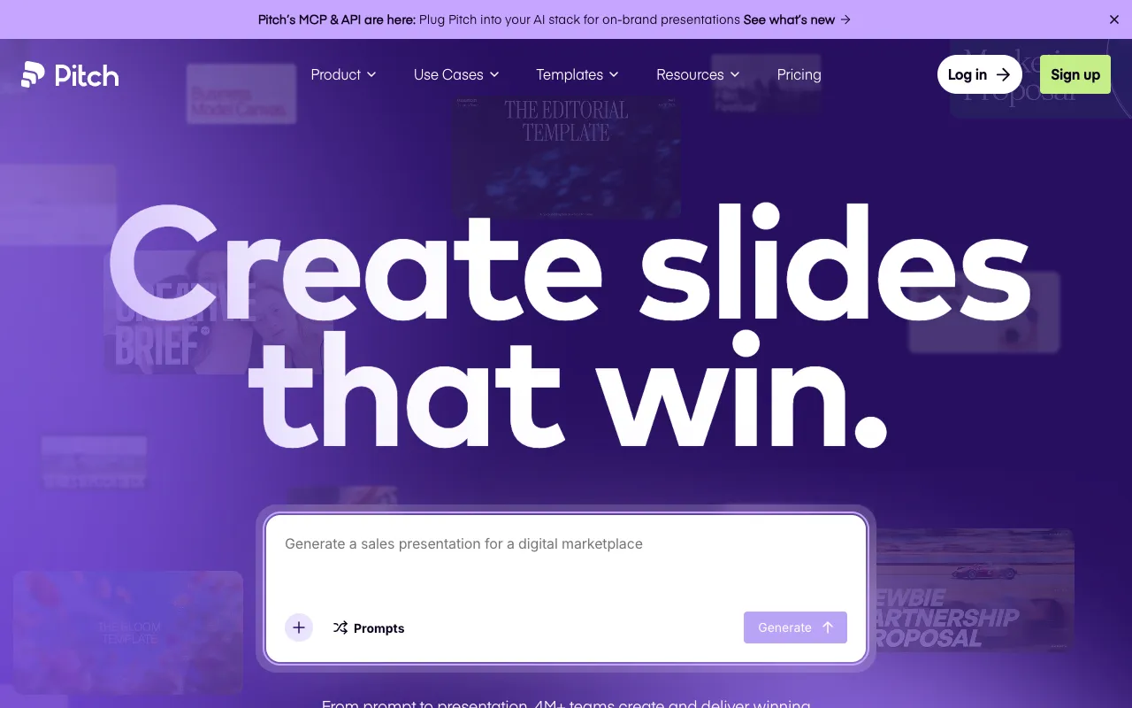 Pitch homepage screenshot