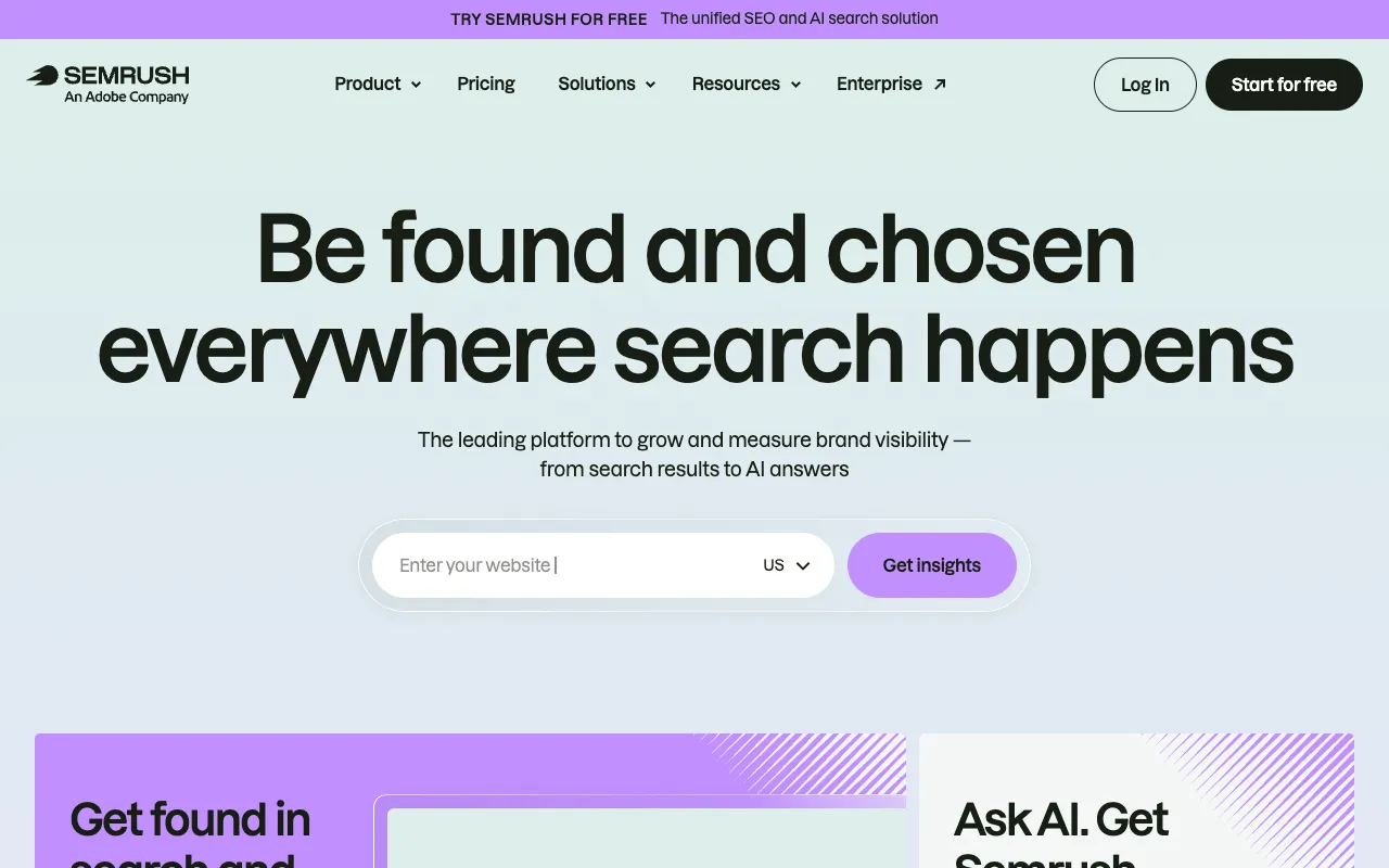 Semrush homepage screenshot