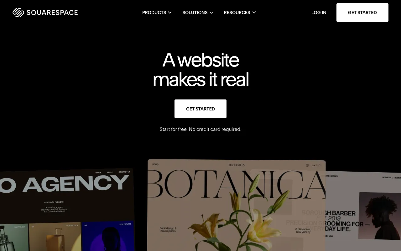 Squarespace homepage screenshot