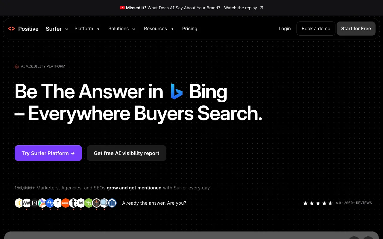 Surfer homepage screenshot