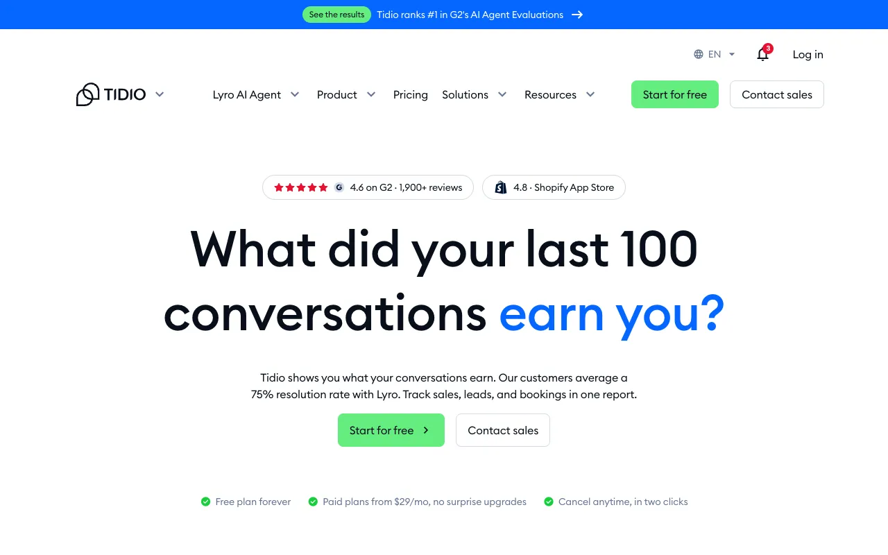 Tidio homepage screenshot