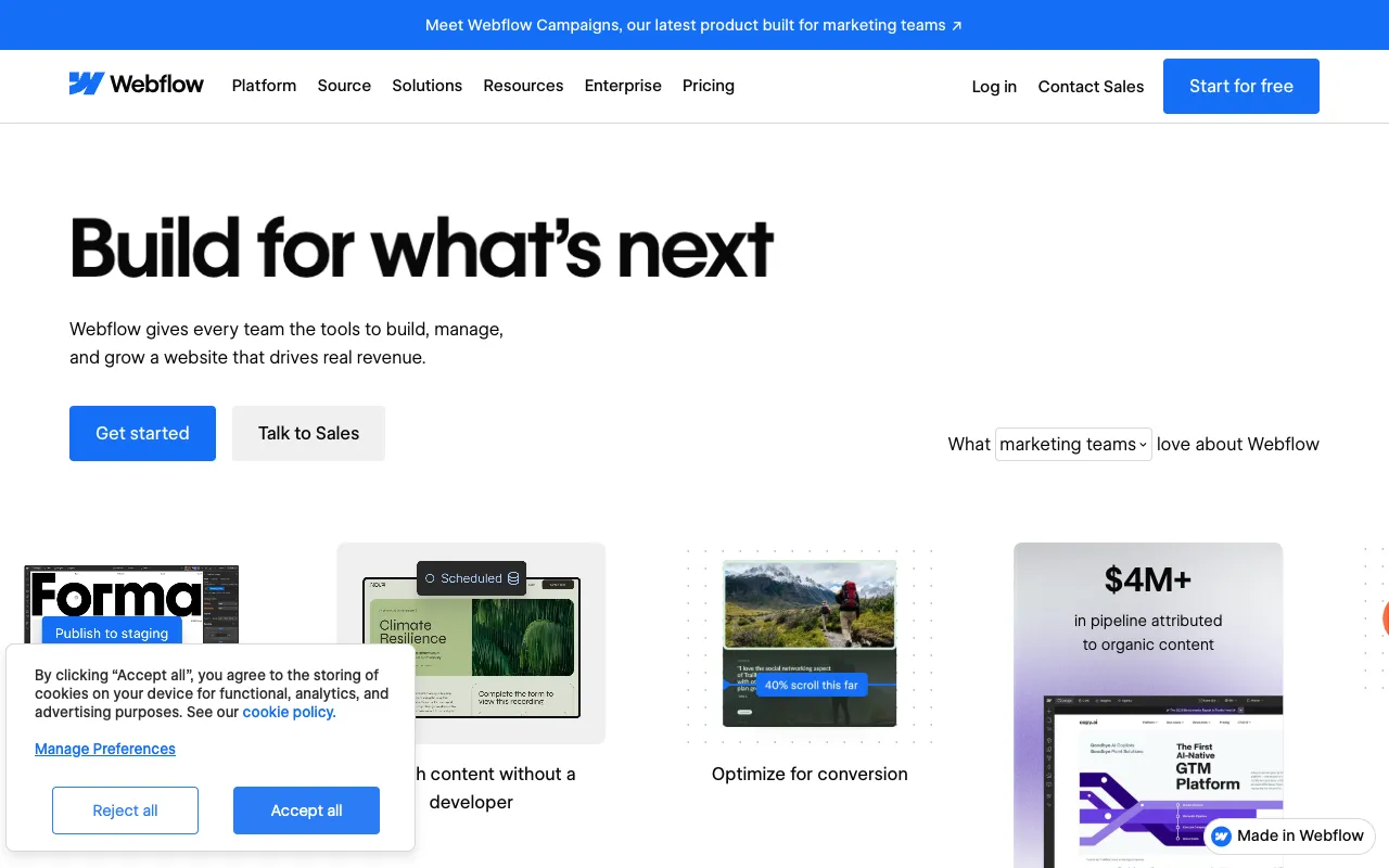 Webflow homepage screenshot