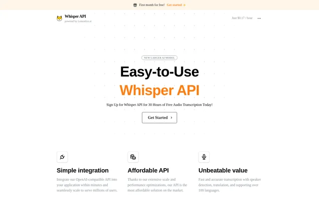 Whisper API website screenshot
