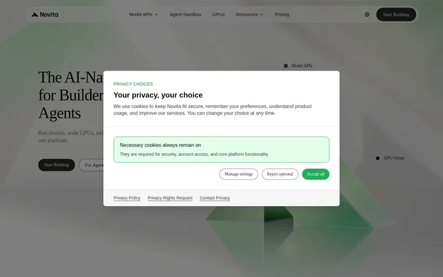 Novita.ai website screenshot