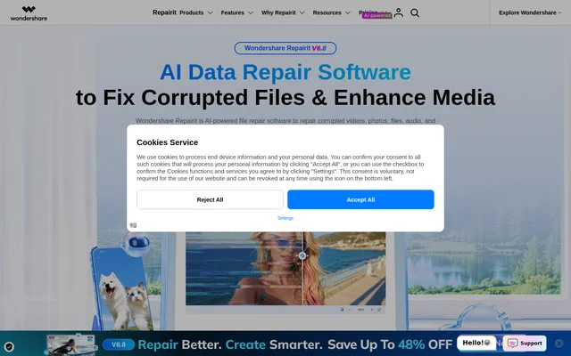 Wondershare Repairit website screenshot