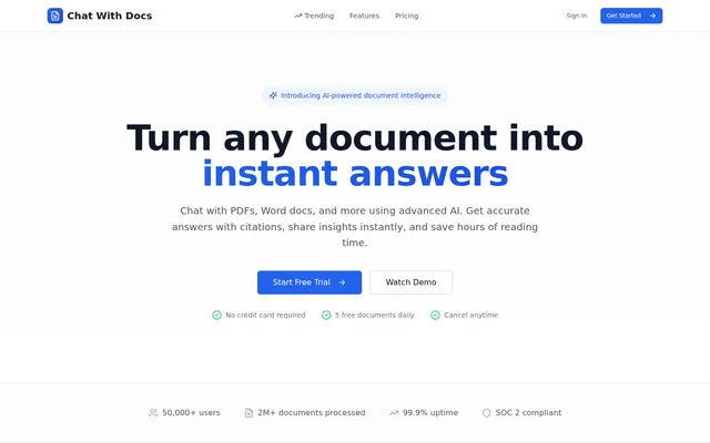 Chat with Docs website screenshot