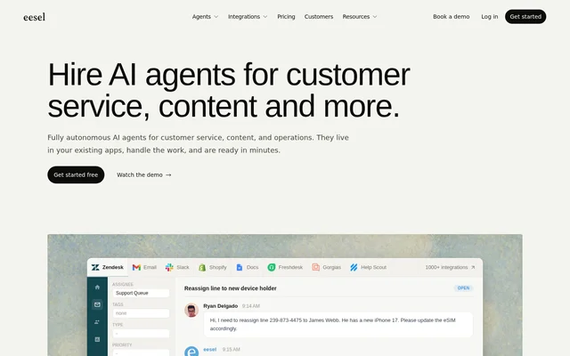 eesel AI website screenshot