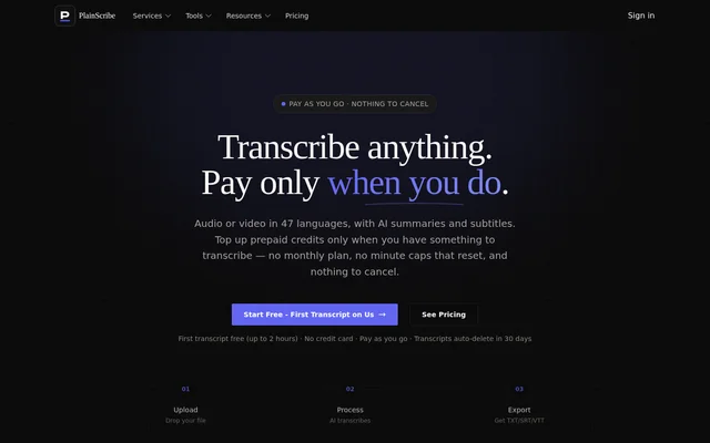 PlainScribe website screenshot