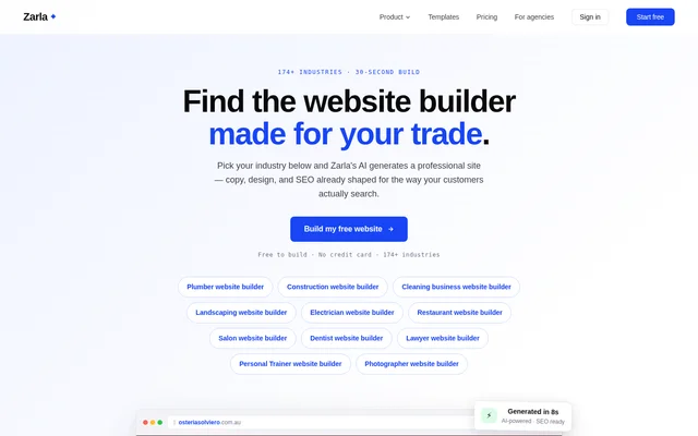 Zarla website screenshot