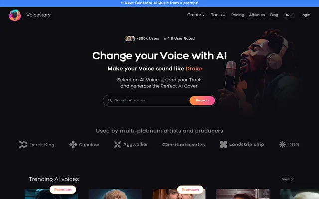 Voicestars website screenshot