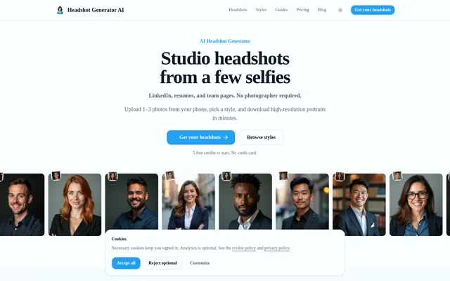 Headshot Generator AI website screenshot
