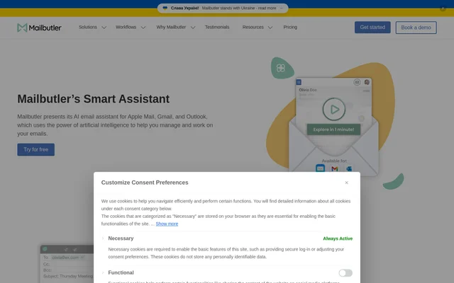 Smart Email Assistant By Mailbutler website screenshot