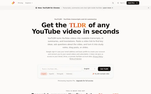 YouTLDR website screenshot