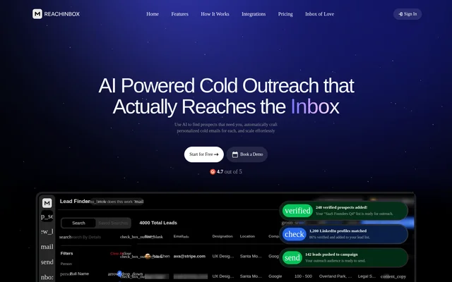 ReachInbox website screenshot