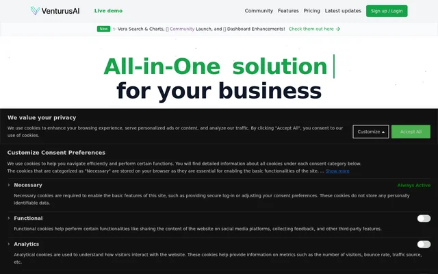 VenturusAI website screenshot