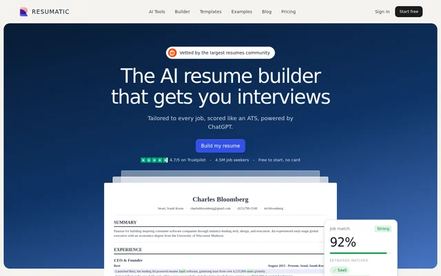 Resumatic website screenshot