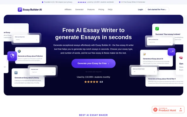 Essay Builder AI website screenshot