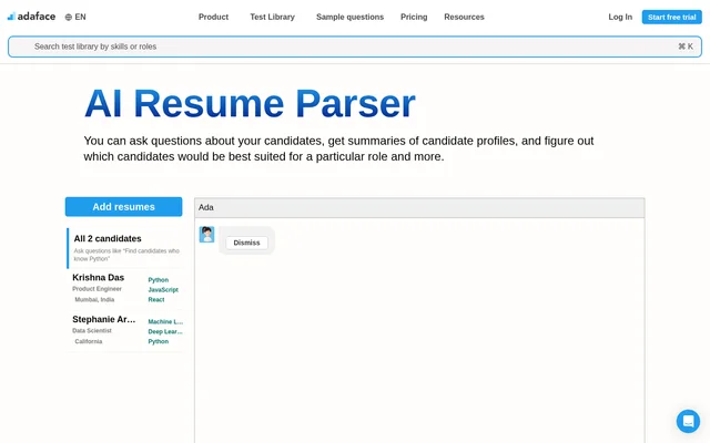 AI Resume Parser website screenshot