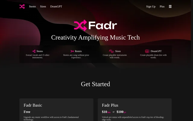 Fadr website screenshot