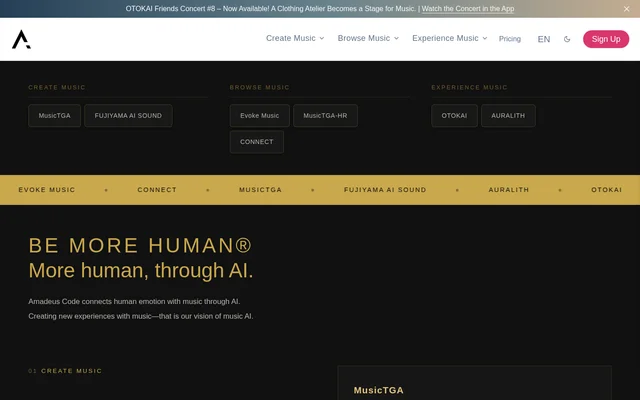 Evoke Music website screenshot