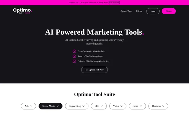 Optimo website screenshot