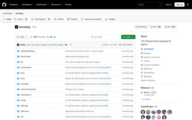 Zerolang website screenshot